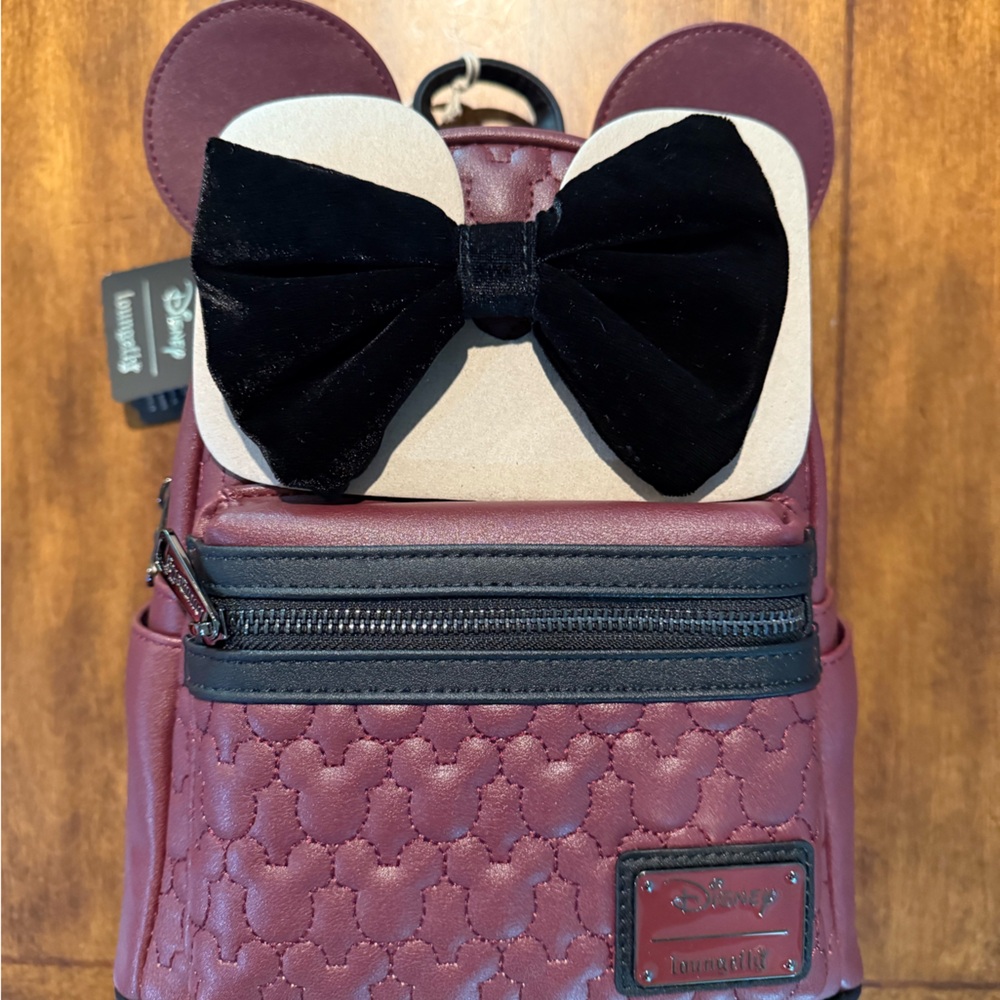 Loungefly Minnie Mouse Maroon Quilted Womens Double Strap Shoulder Bag Purse